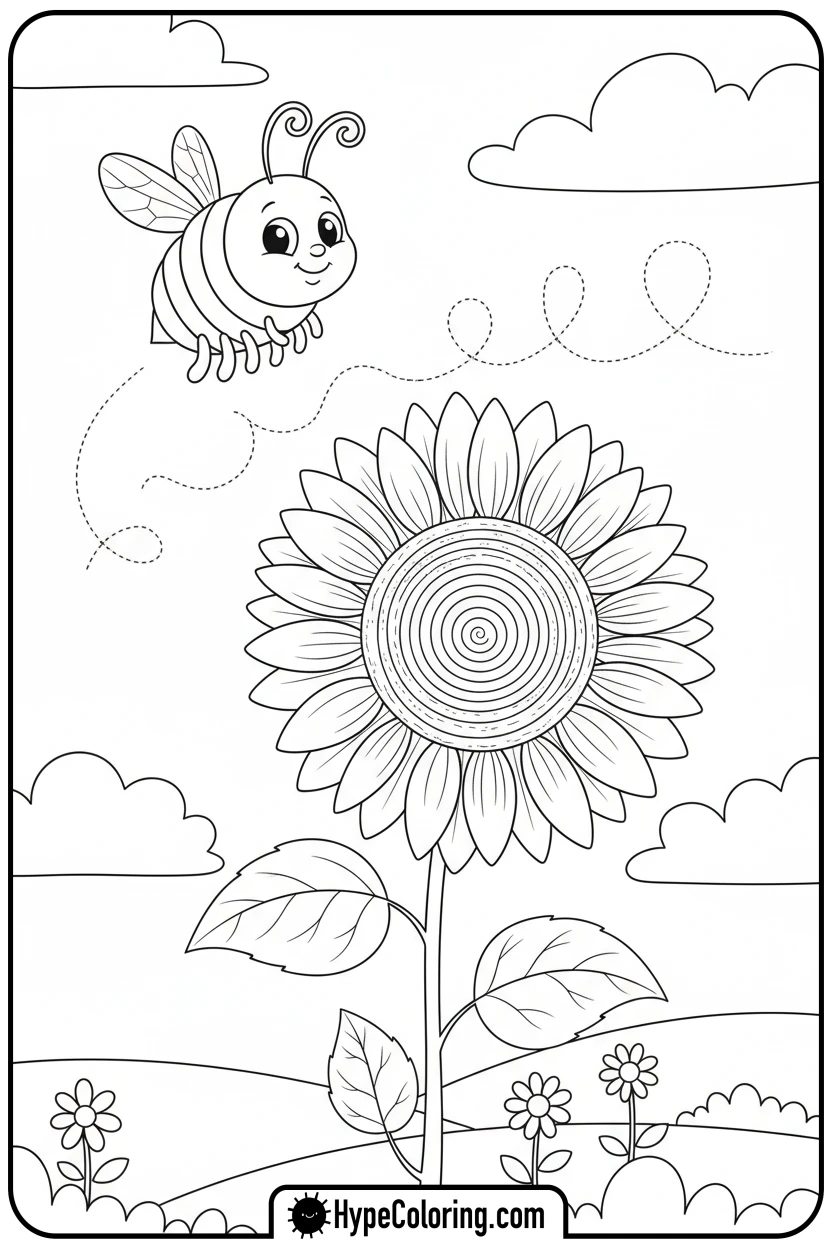 bumblebee-flying-around-sunflower - bumblebee coloring page