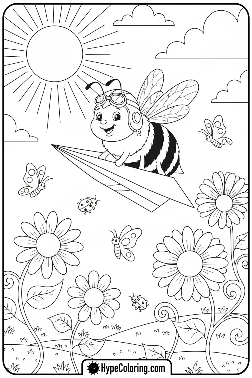 bumblebee-flying-paper-airplane - bumblebee coloring page