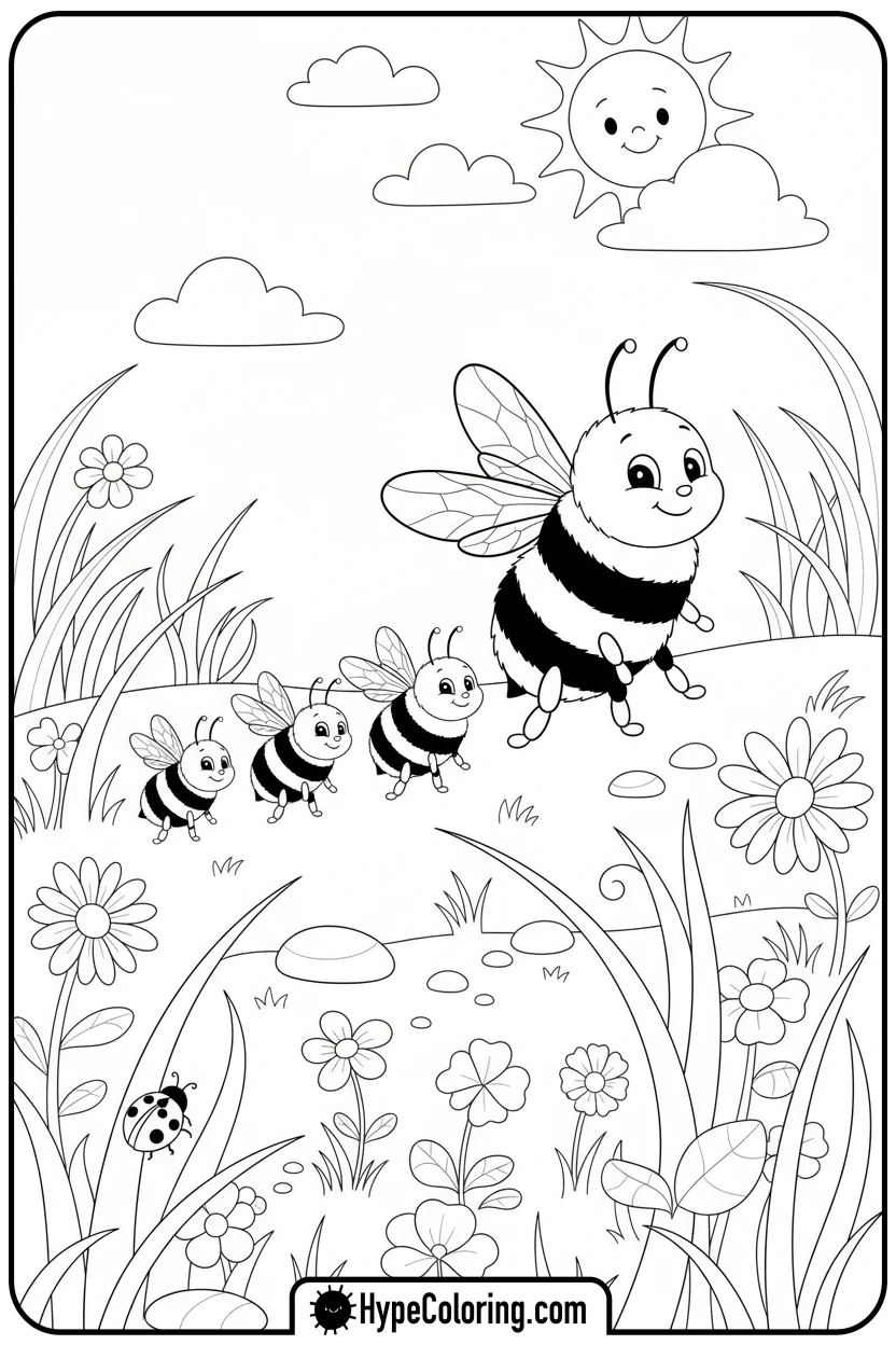 bumblebee-leading-baby-bees - bumblebee coloring page