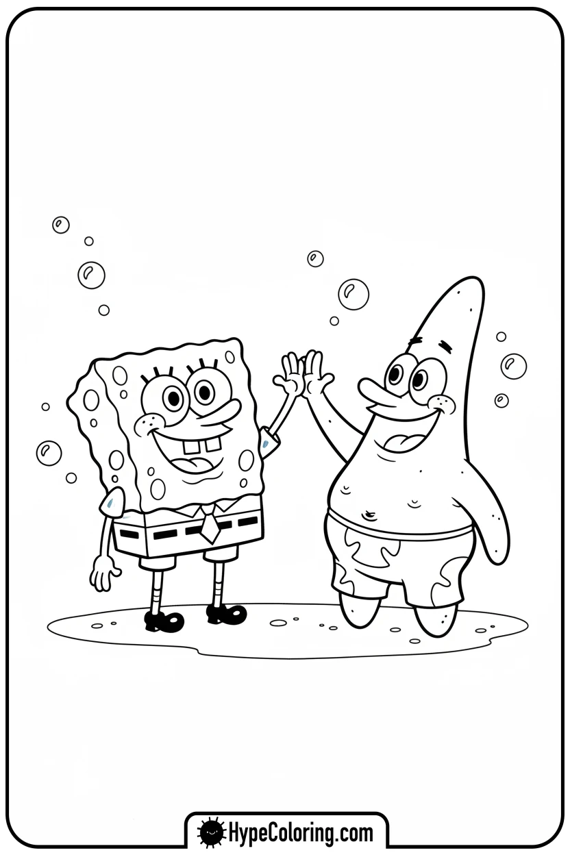 spongebob-and-patrick-high-fiving - spongebob coloring pages