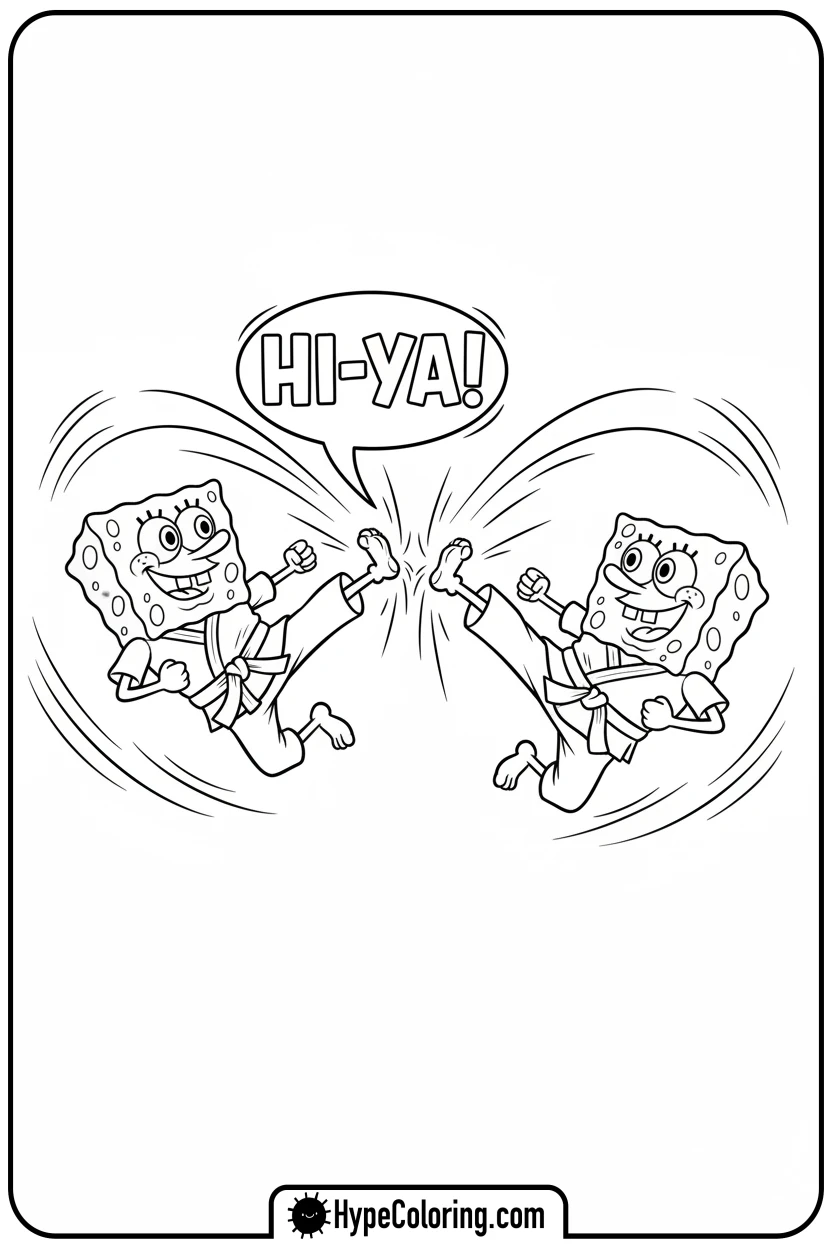 spongebob-and-sandy-doing-karate - spongebob coloring pages