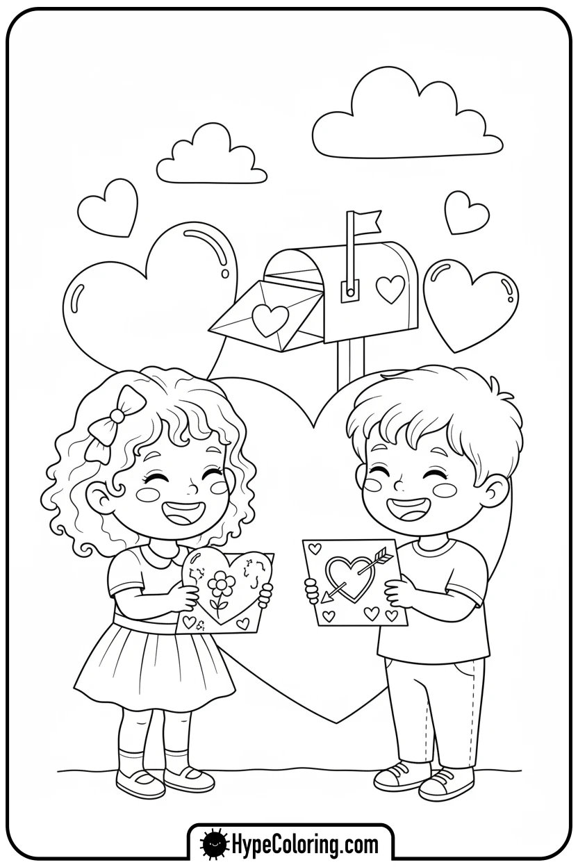 kids-exchanging-valentine-cards - valentine s day coloring pages