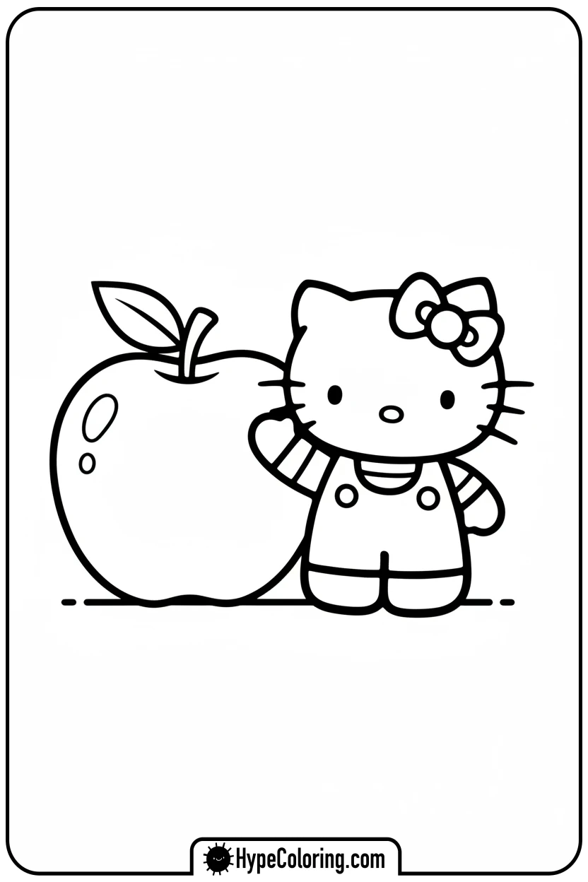 hello-kitty-waving-by-apple - sanrio coloring pages