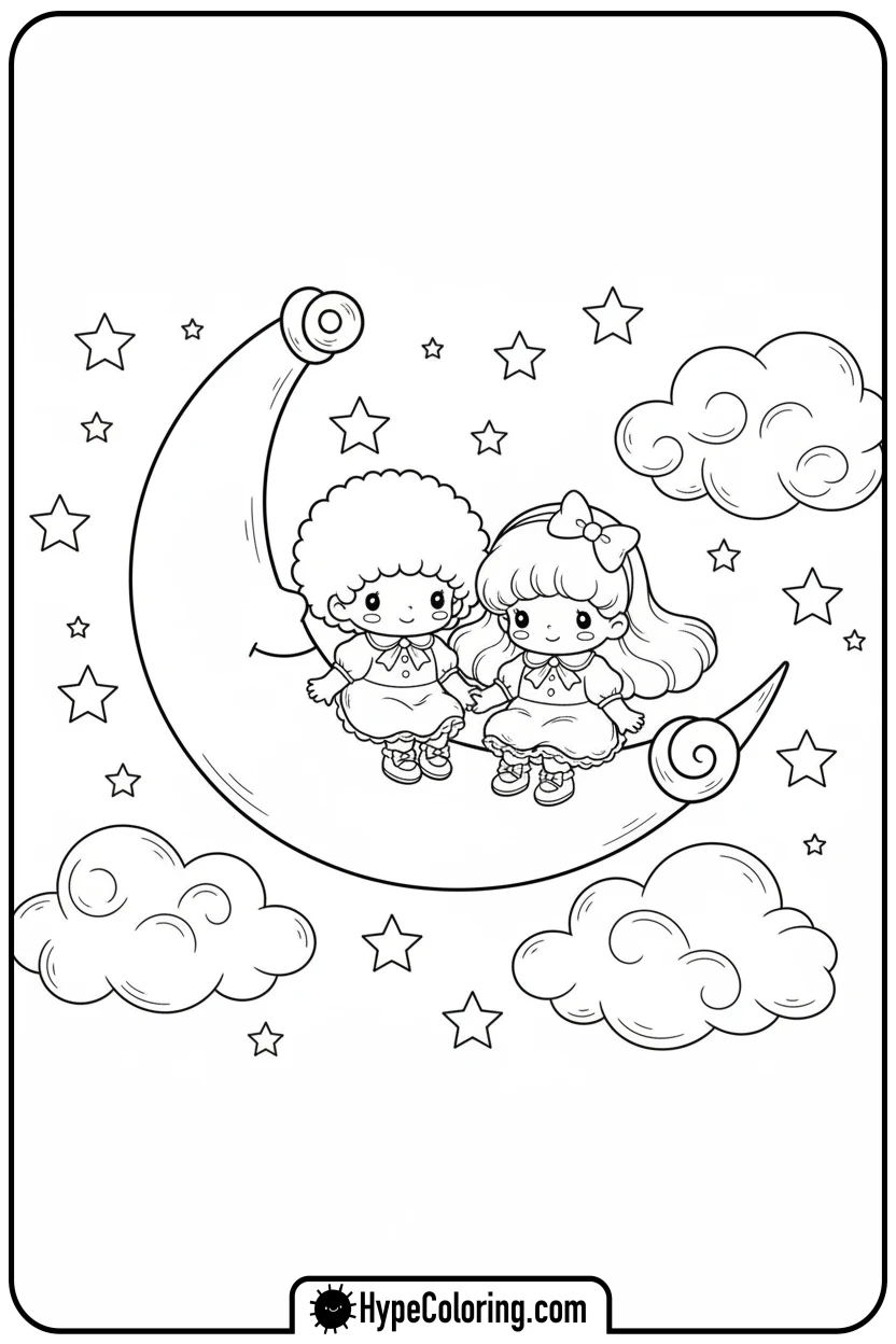 little-twin-stars-on-moon - sanrio coloring pages