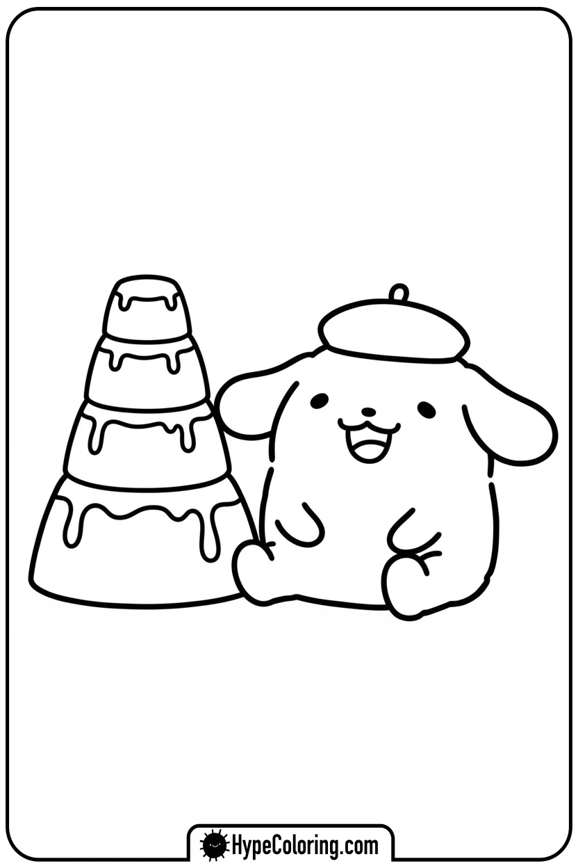pompompurin-with-pudding-stack - sanrio coloring pages