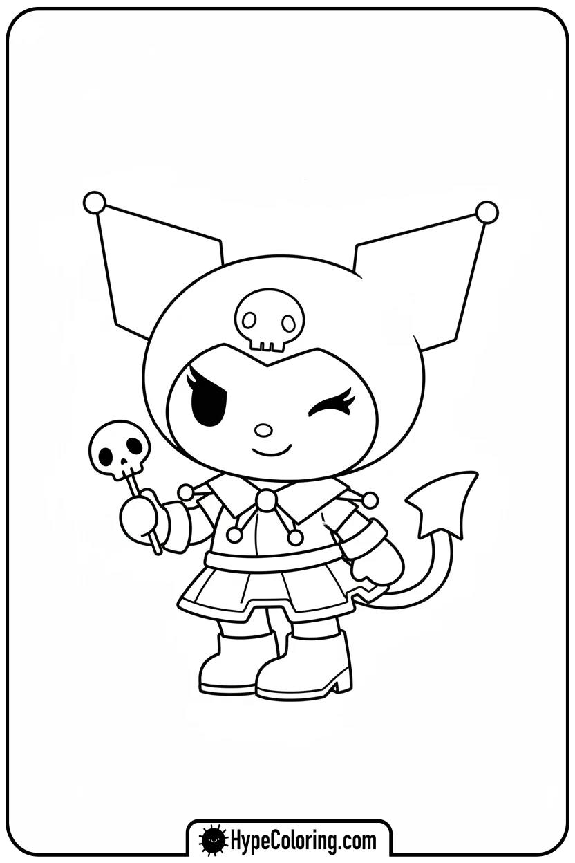 kuromi-winking-with-lollipop - sanrio coloring pages