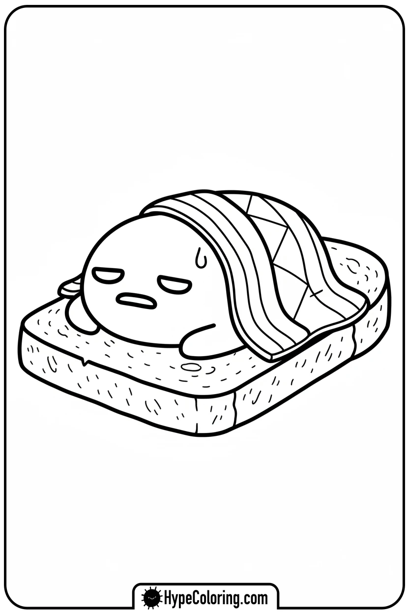 gudetama-lounging-on-toast - sanrio coloring pages
