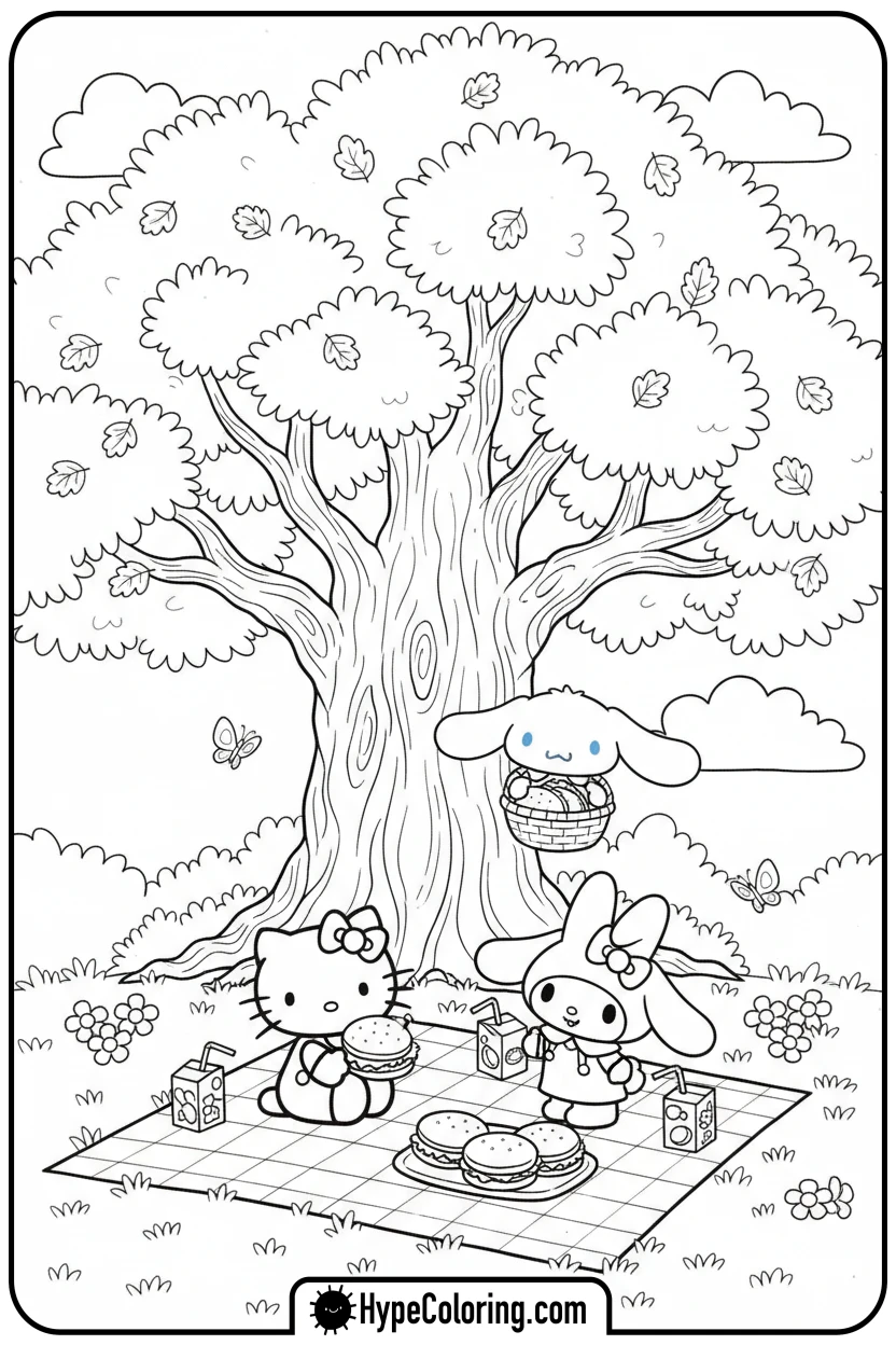sanrio-friends-picnic - sanrio coloring pages