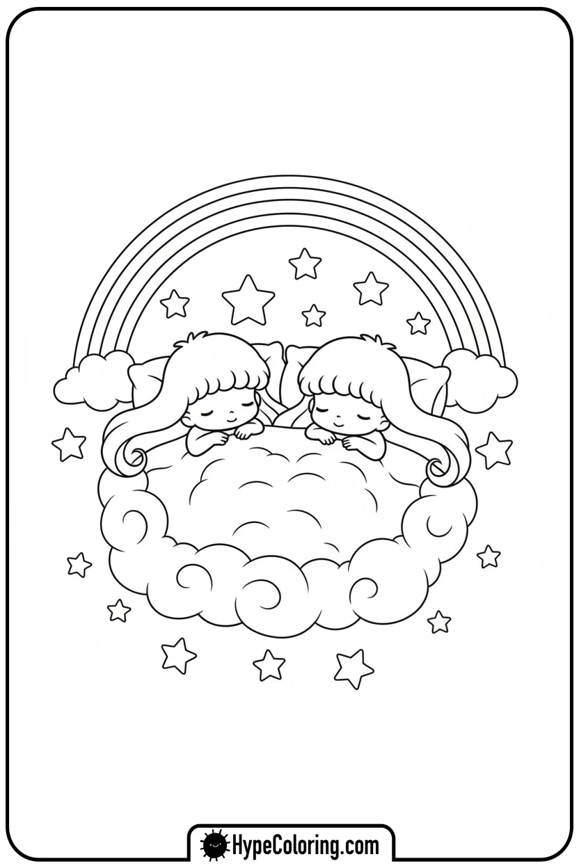 little-twin-stars-cloud-bed - sanrio coloring pages