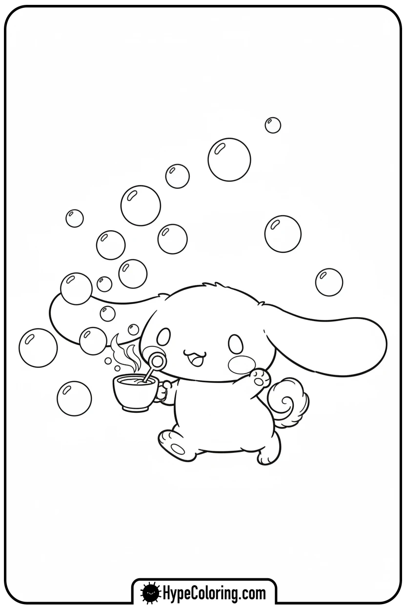 cinnamoroll-blowing-bubbles - sanrio coloring pages