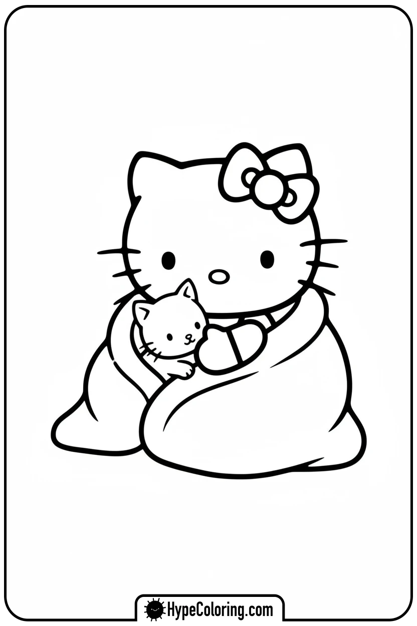 hello-kitty-holding-kitten - sanrio coloring pages