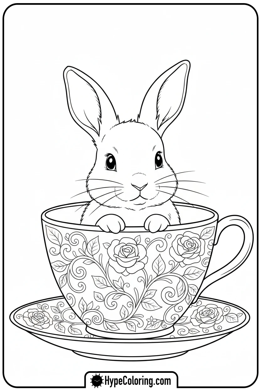 bunny-peeking-from-teacup - bunny coloring pages