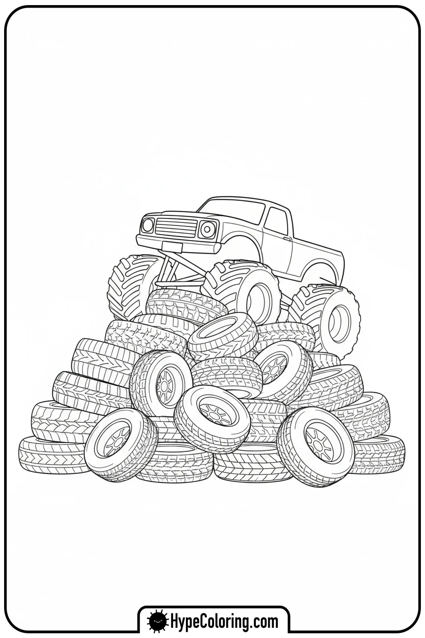 monster-truck-peeking - monster truck coloring page