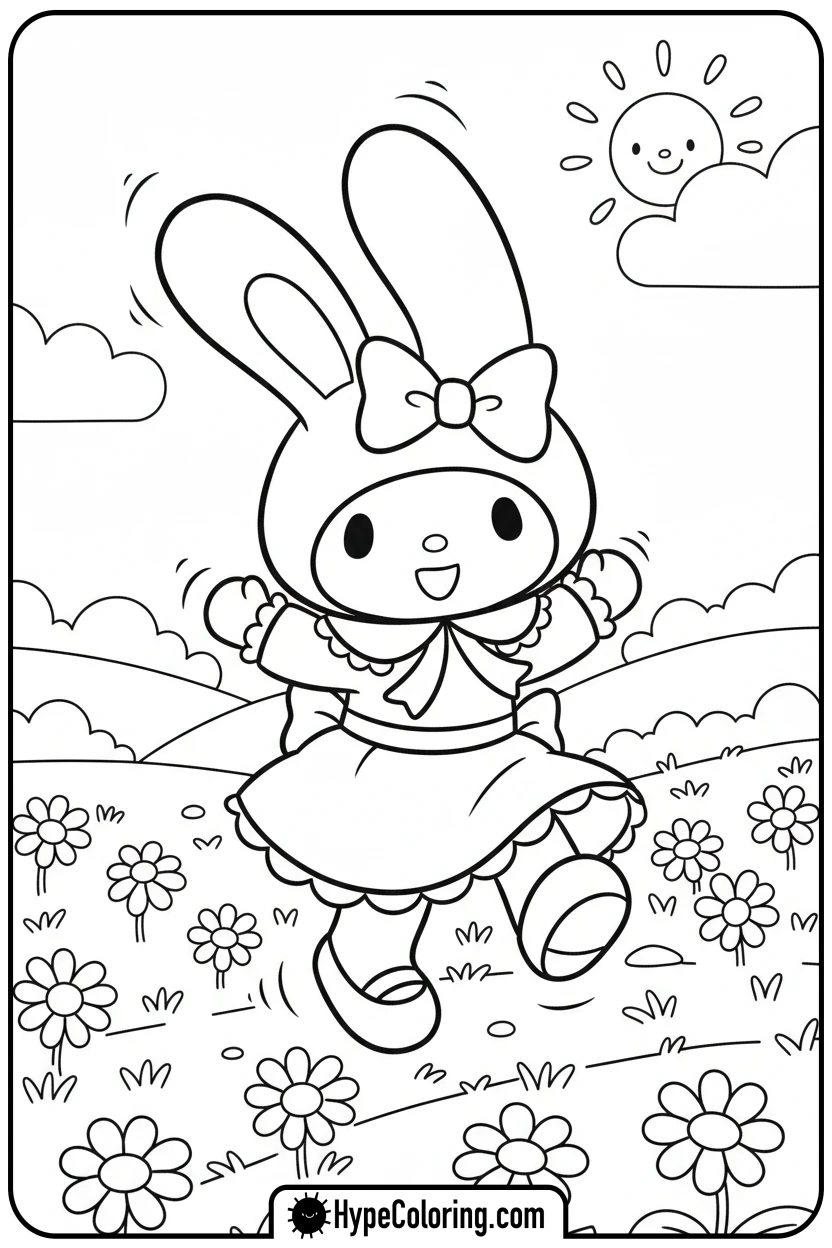 Click to download PDF my-melody-skipping-through-daisies - my melody coloring pages