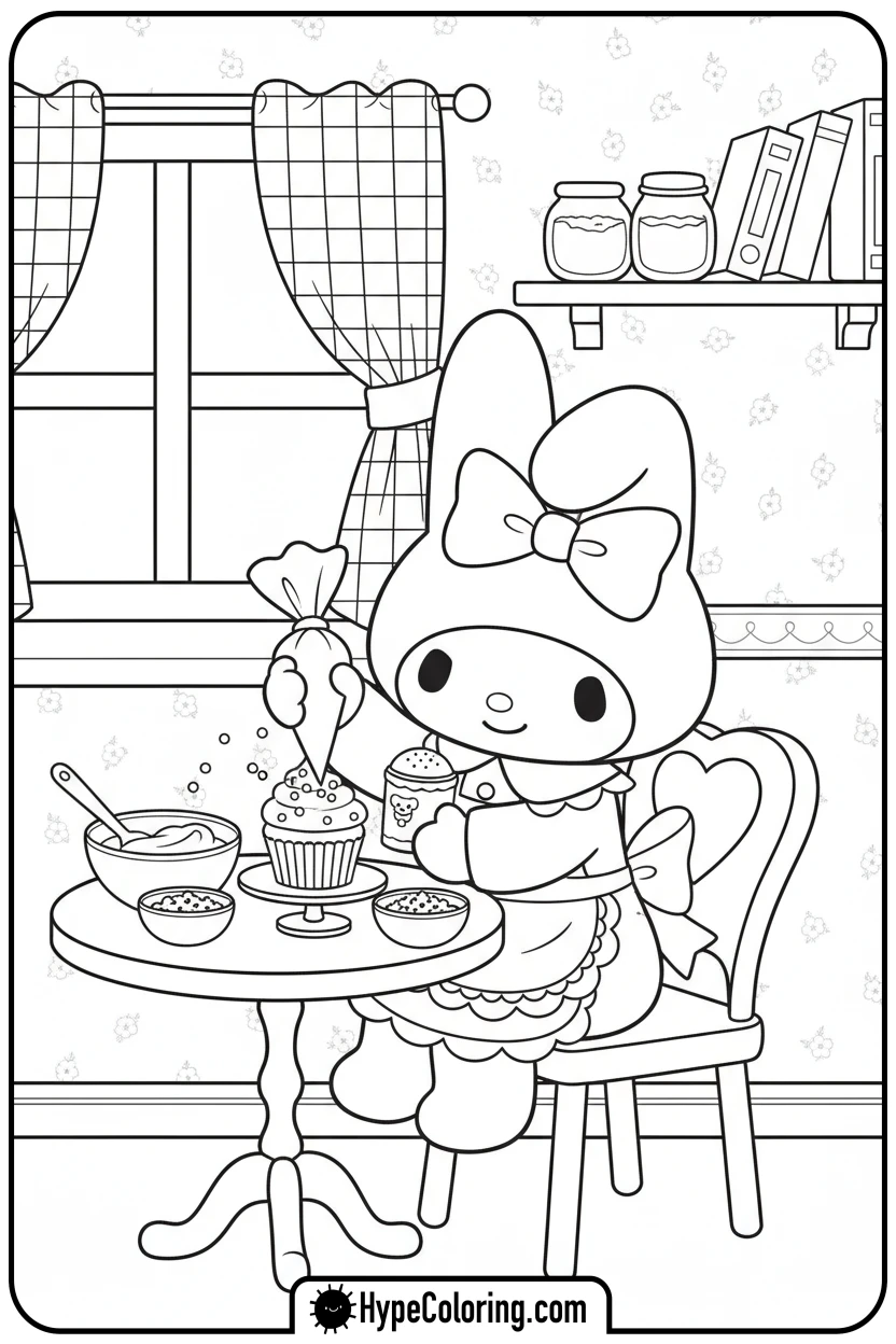 Click to download PDF my-melody-decorating-a-cupcake - my melody coloring pages