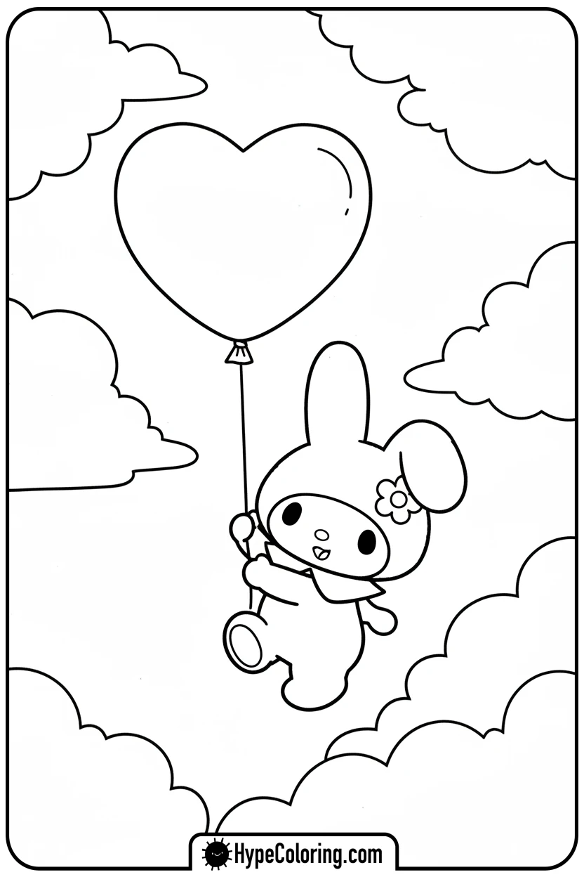 Click to download PDF my-melody-floating-with-balloon - my melody coloring pages