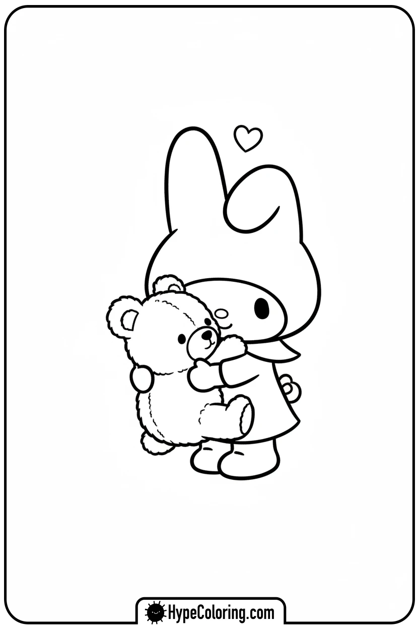 Click to download PDF my-melody-hugging-a-teddy-bear - my melody coloring pages