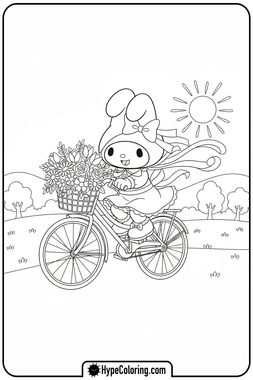 Click to download PDF my-melody-riding-a-bicycle - my melody coloring pages