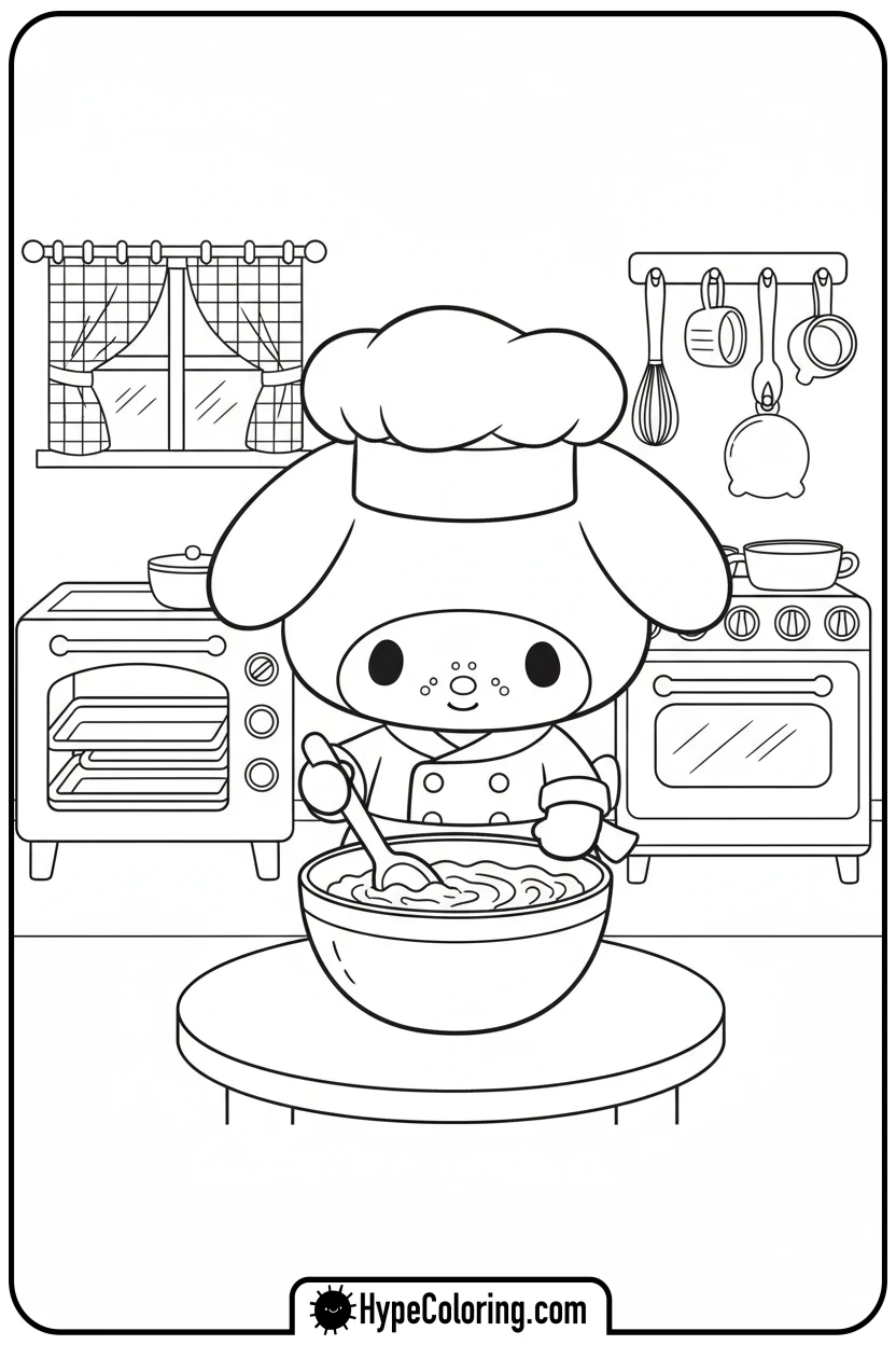 Click to download PDF my-melody-as-a-chef-baking - my melody coloring pages