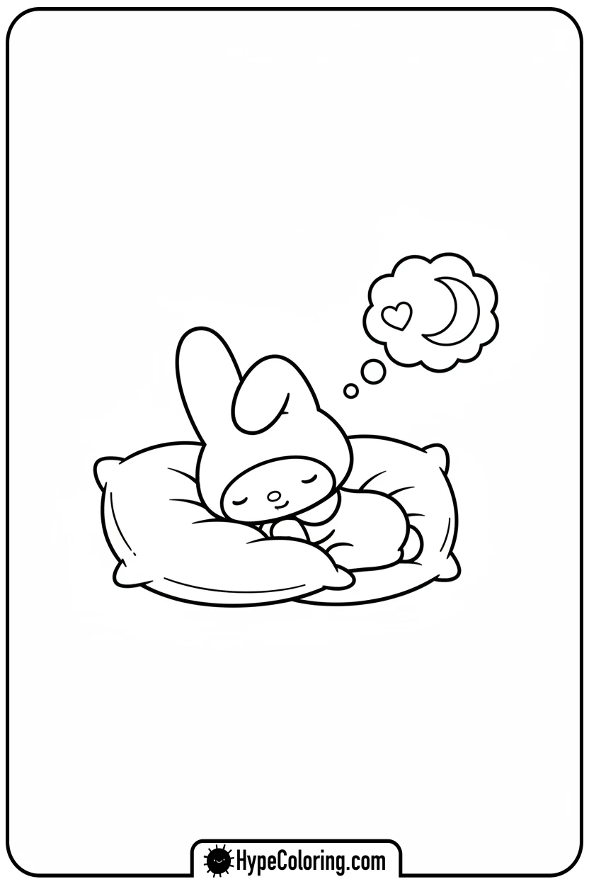 Click to download PDF my-melody-sleeping-on-a-cloud - my melody coloring pages