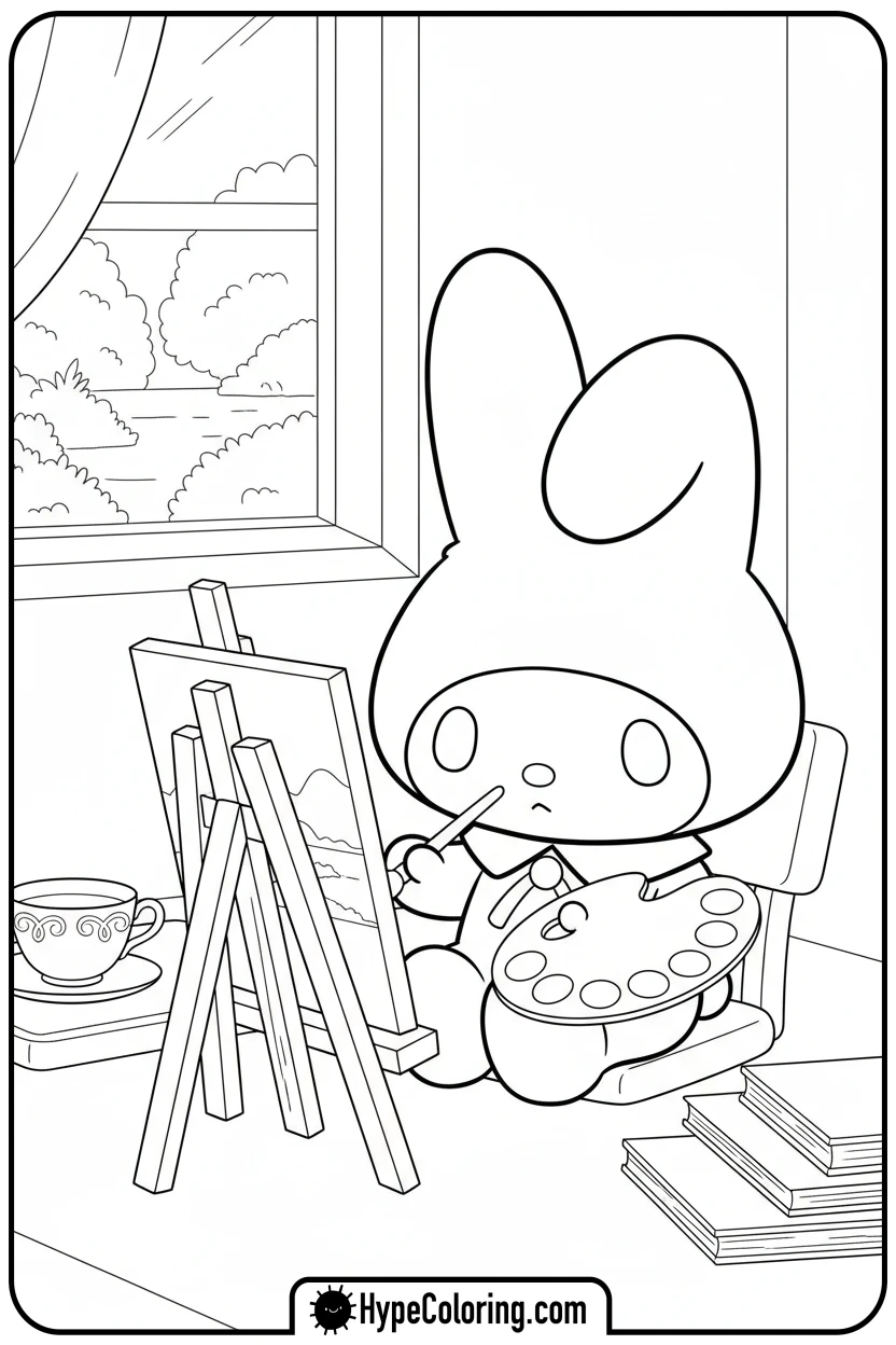 Click to download PDF my-melody-painting-on-easel - my melody coloring pages