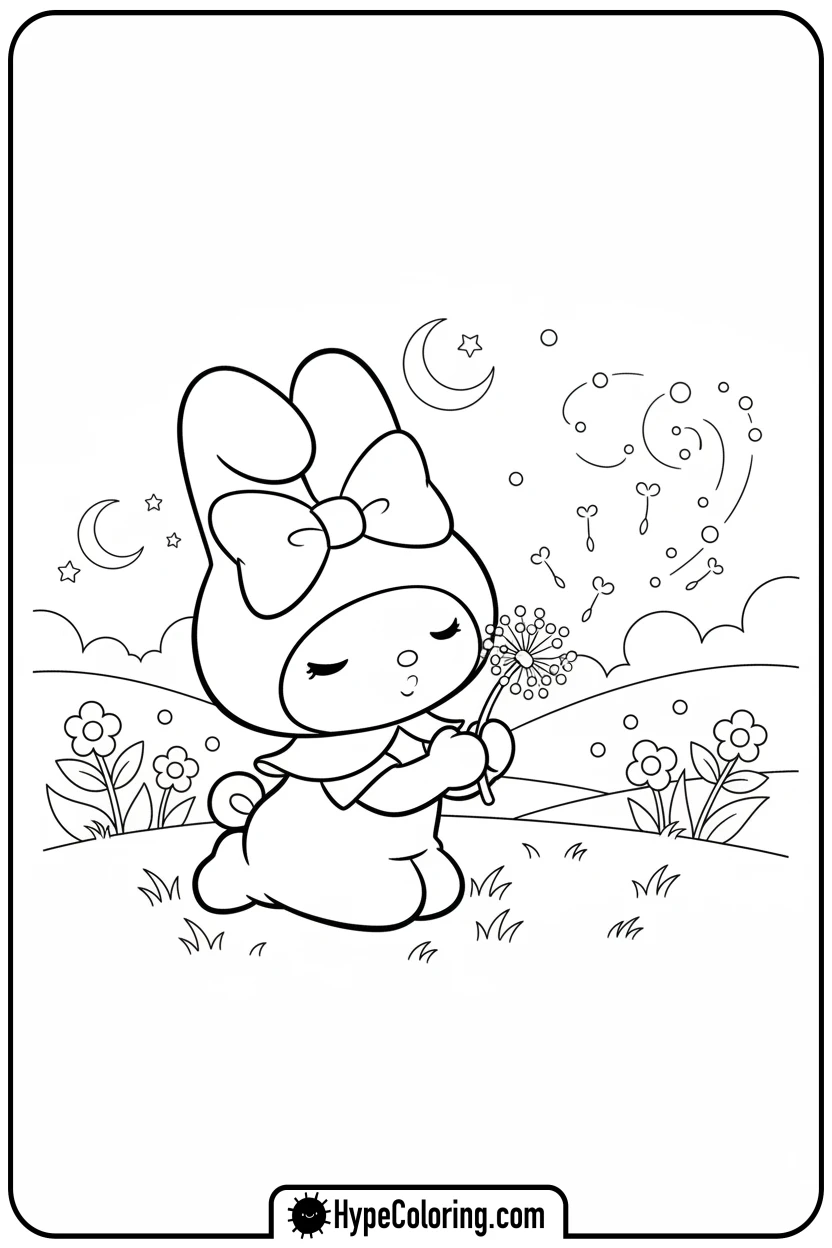Click to download PDF my-melody-blowing-dandelion-seeds - my melody coloring pages
