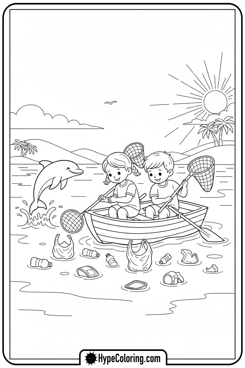 kids-cleaning-ocean - earth day coloring pages