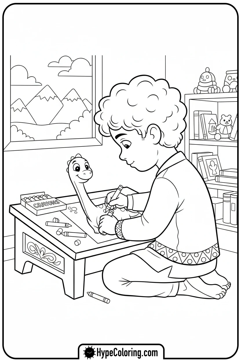 Click to download PDF saja-boy-drawing-dinosaur - saja boys coloring page