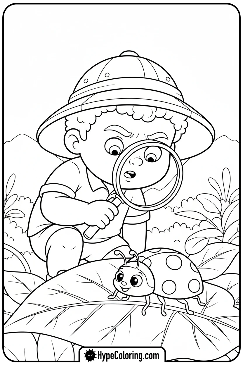 Click to download PDF saja-boy-exploring-with-magnifying-glass - saja boys coloring page
