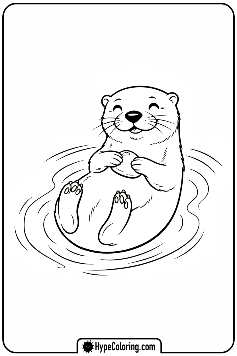 otter-floating-with-pebble - cute animals coloring pages