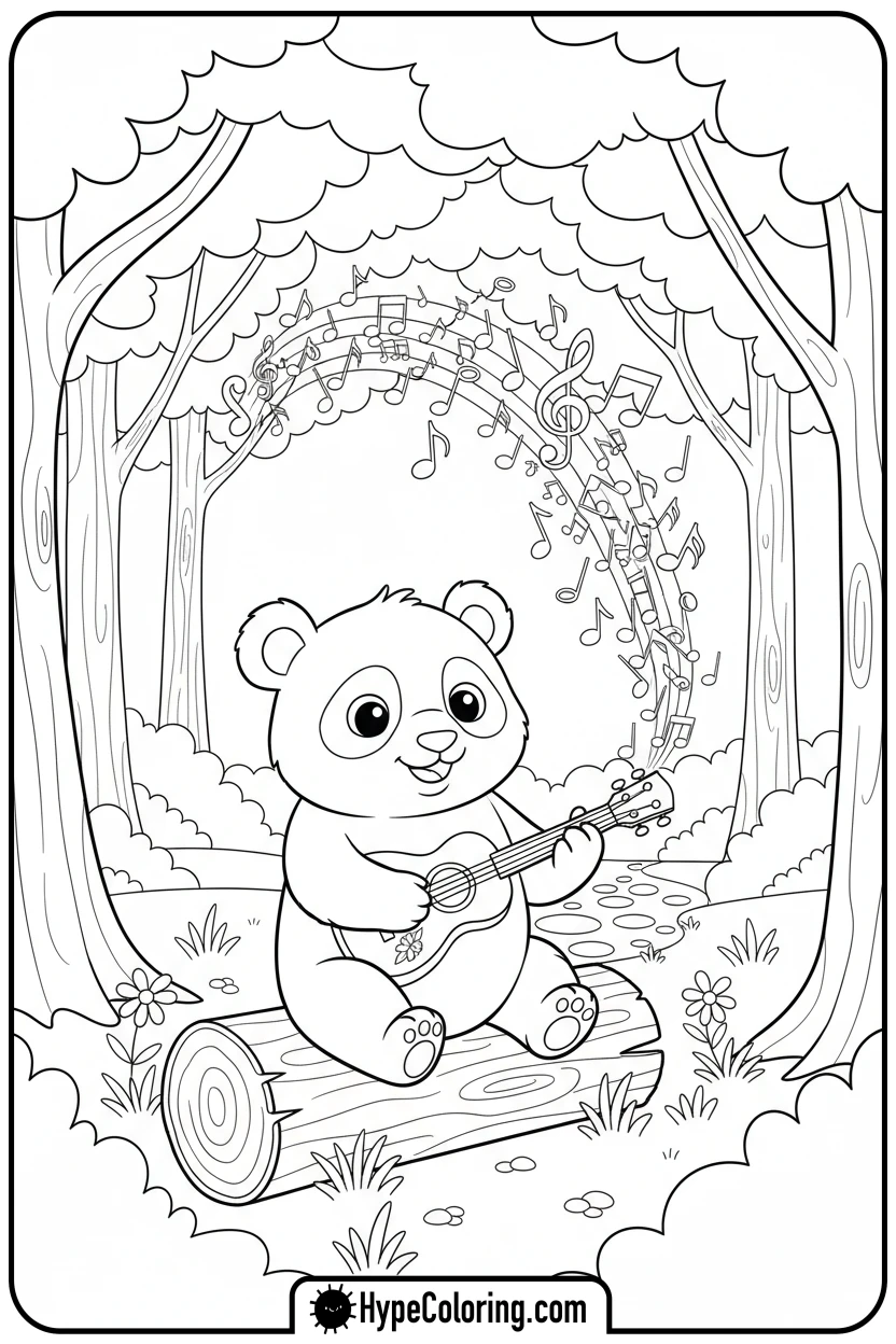 panda-playing-ukulele - panda coloring pages
