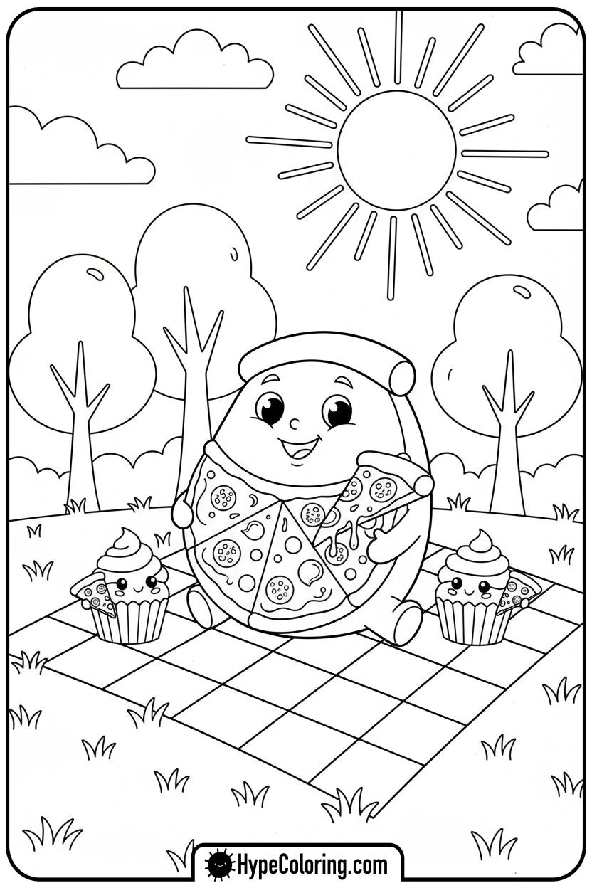 Click to download PDF pizza-picnic-with-friends - pizza coloring pages