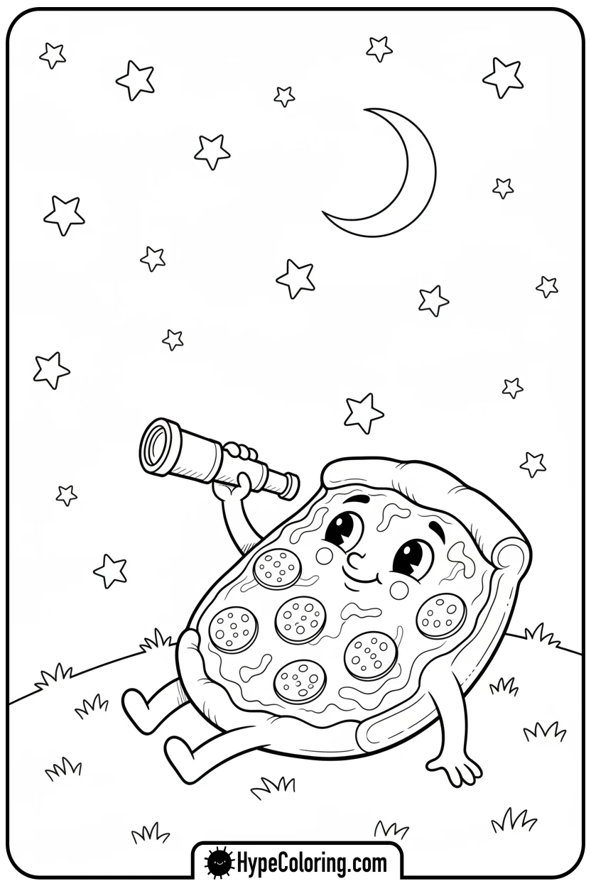 Click to download PDF pizza-stargazing - pizza coloring pages