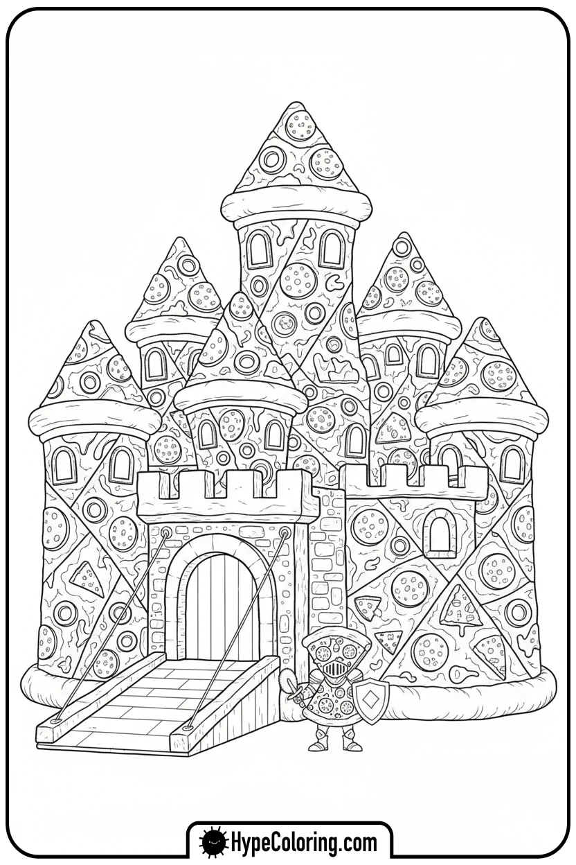 Click to download PDF pizza-slice-castle - pizza coloring pages
