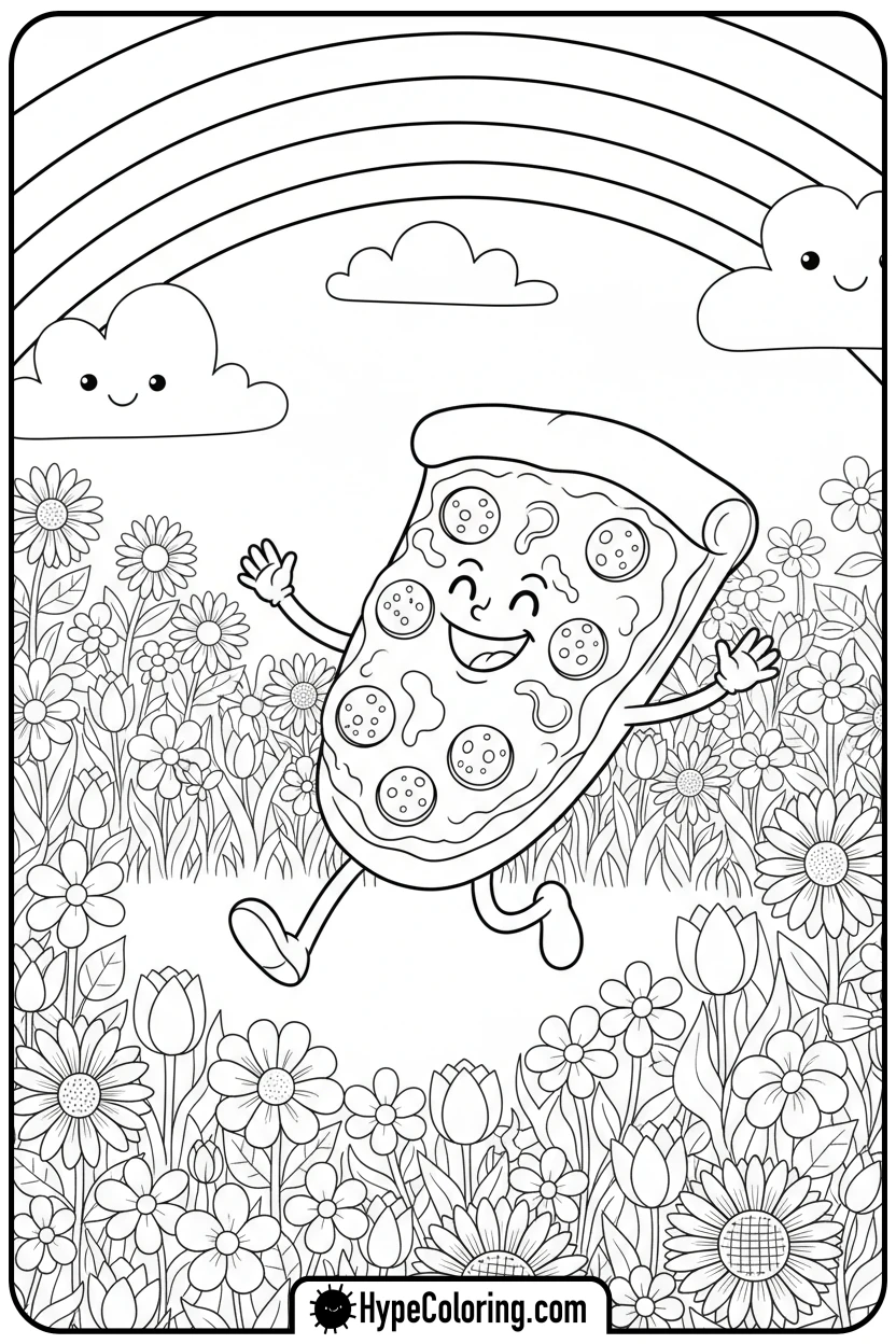 Click to download PDF pizza-under-rainbow - pizza coloring pages
