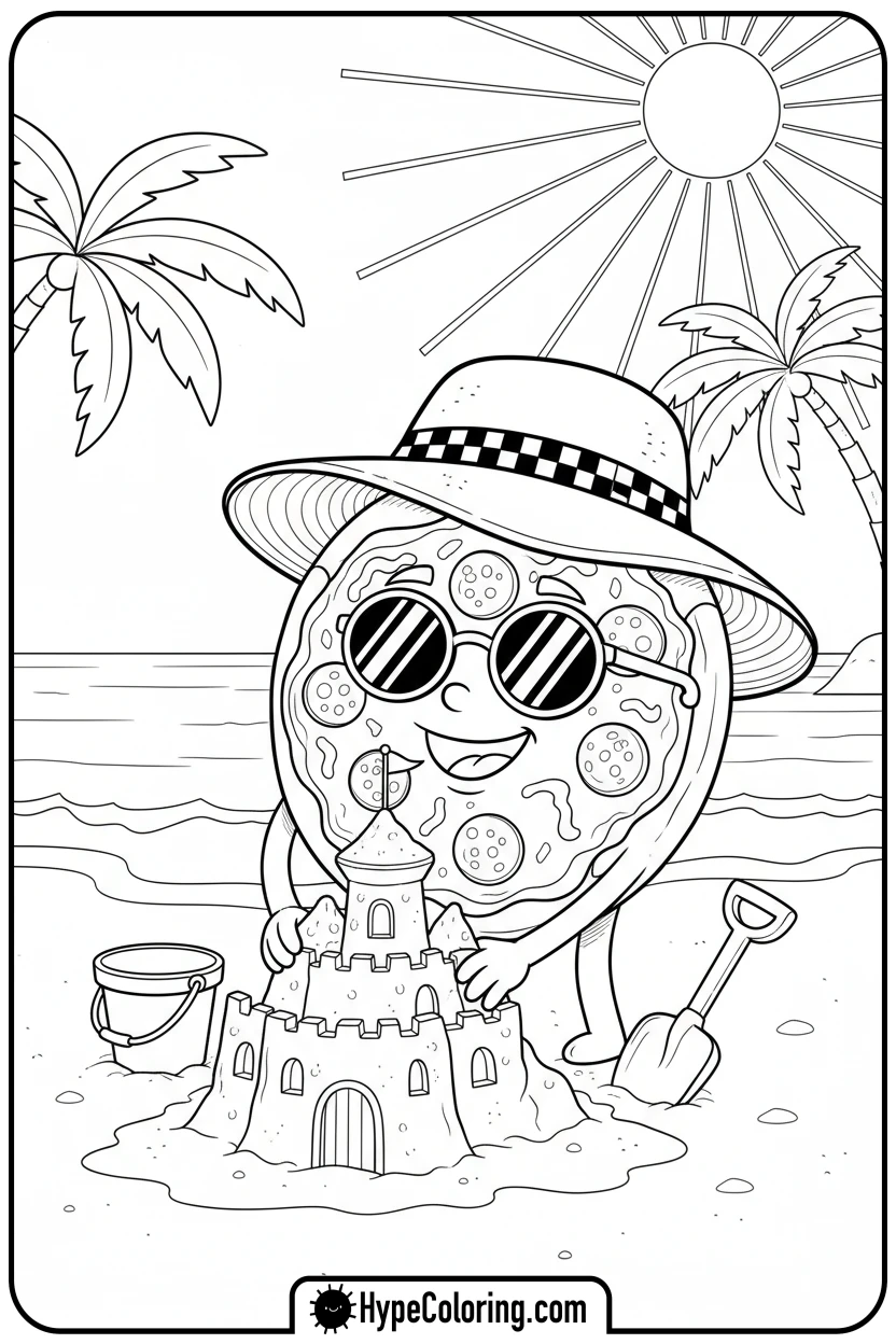 Click to download PDF pizza-building-sandcastle - pizza coloring pages