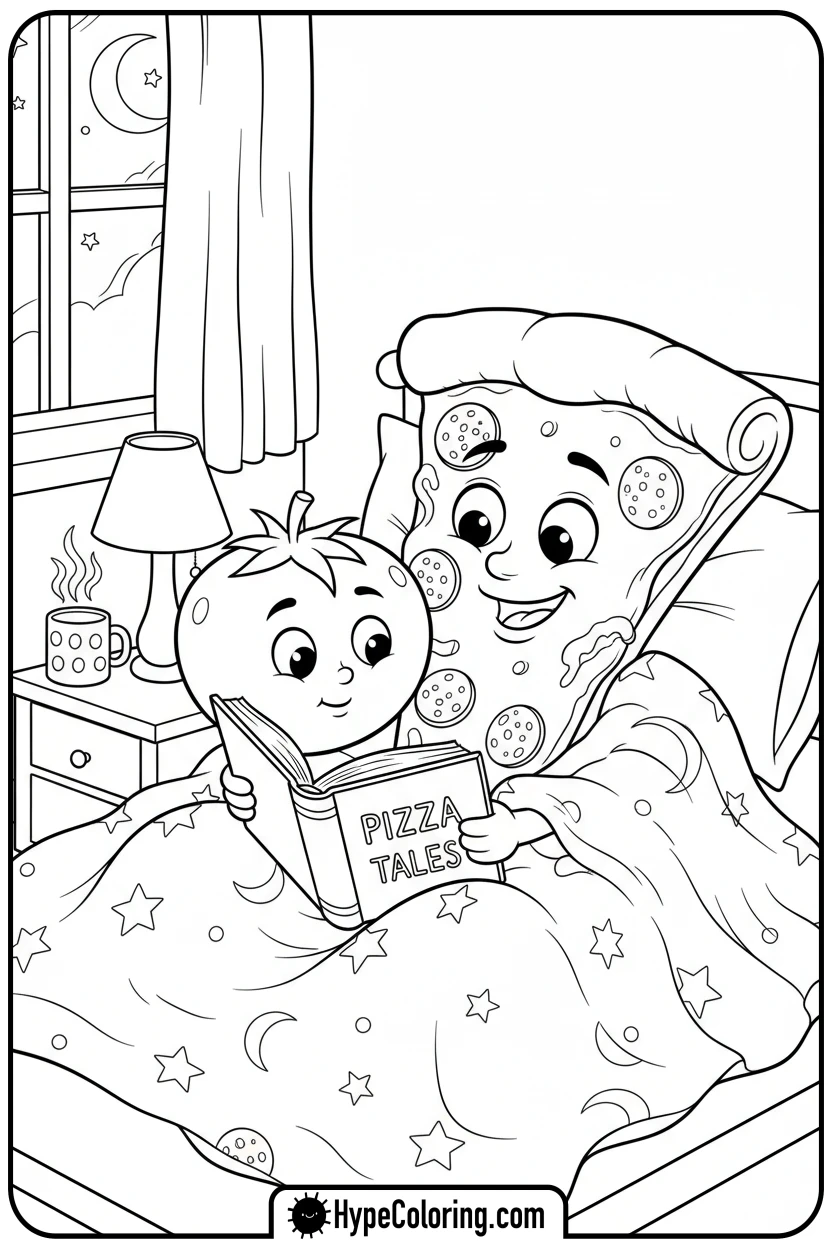 Click to download PDF pizza-reading-story - pizza coloring pages