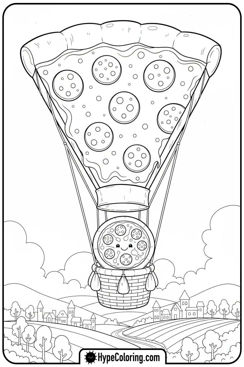 Click to download PDF pizza-hot-air-balloon - pizza coloring pages