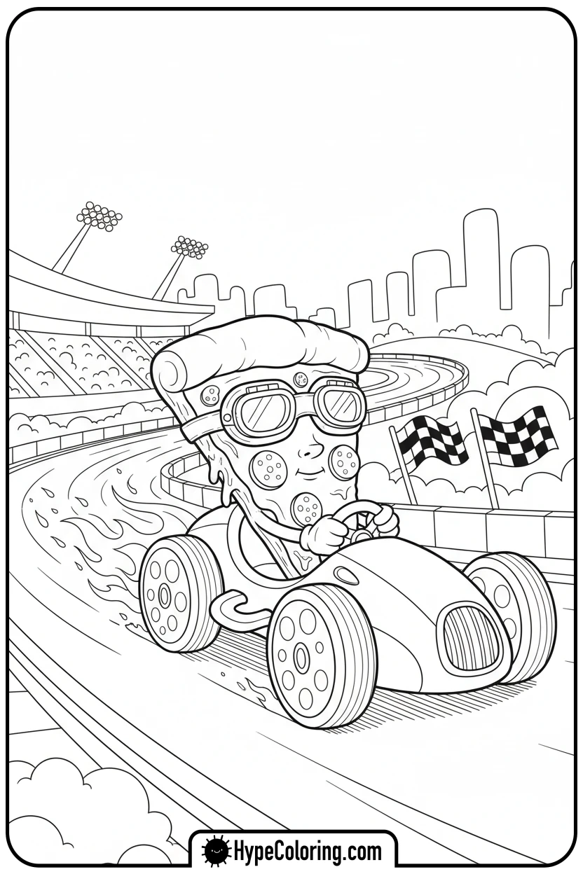 Click to download PDF pizza-race-car-driver - pizza coloring pages