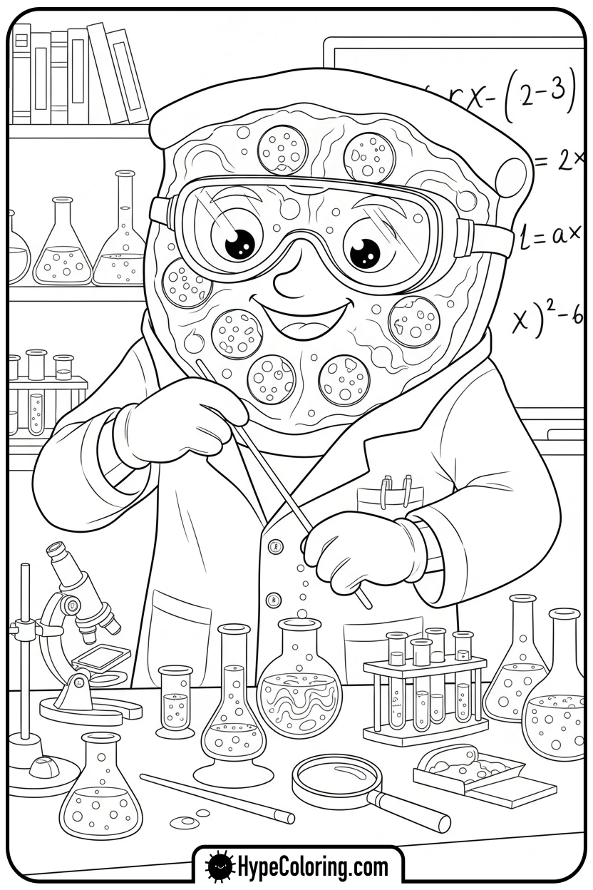 Click to download PDF pizza-scientist - pizza coloring pages