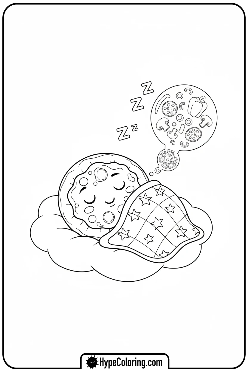 Click to download PDF pizza-sleeping-on-cloud - pizza coloring pages