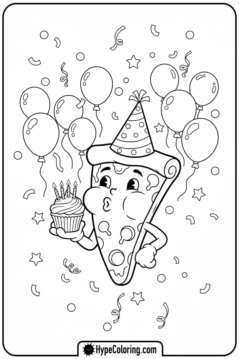 Click to download PDF pizza-birthday-celebration - pizza coloring pages