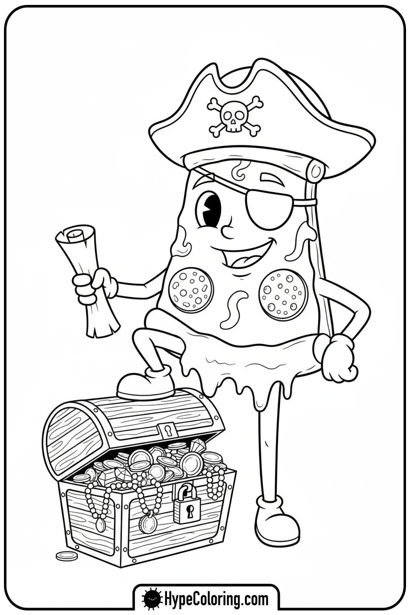 Click to download PDF pizza-pirate-with-map - pizza coloring pages