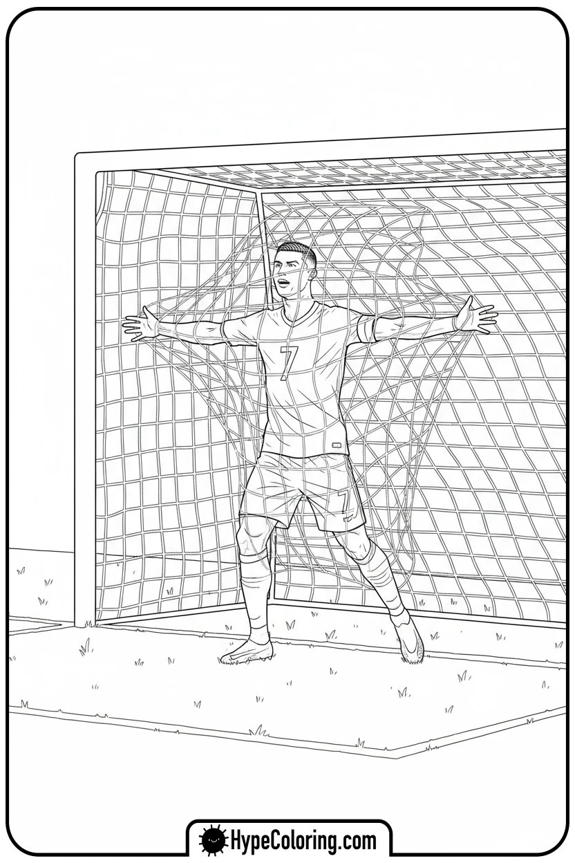 ronaldo-celebrating-in-goal-net - ronaldo coloring pages