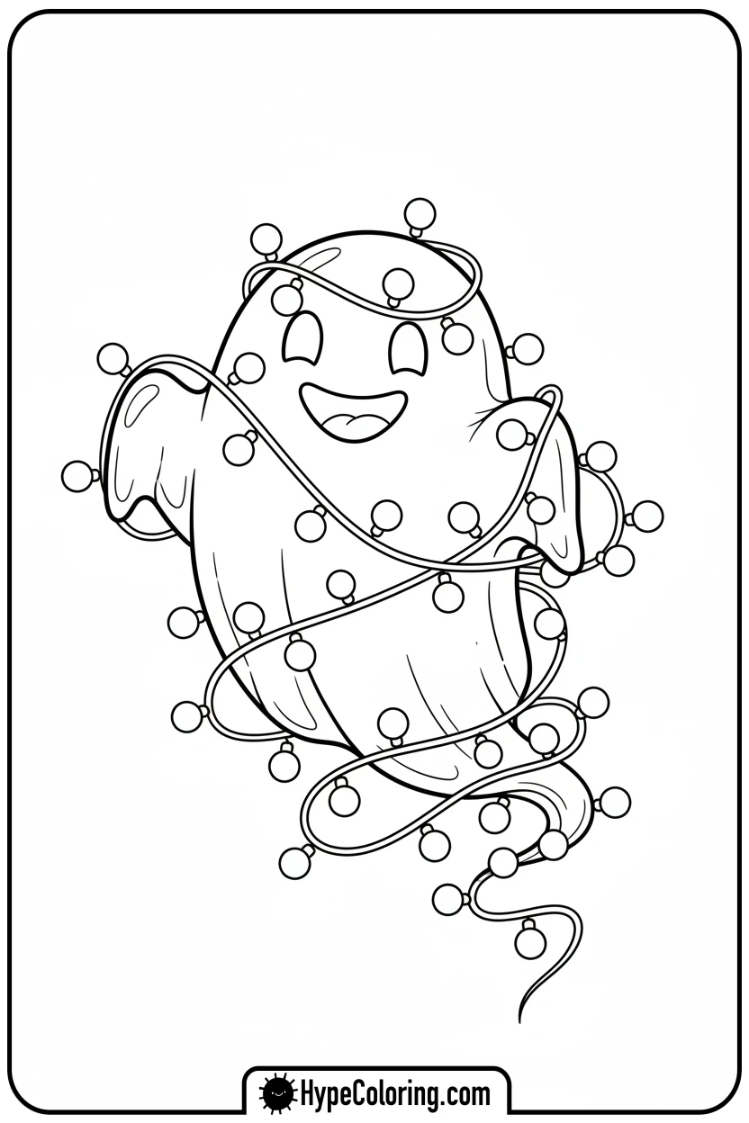 ghost-tangled-in-lights - ghost coloring page