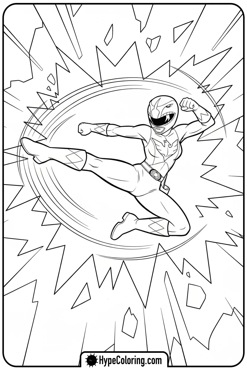 pink-ranger-spinning-kick - power rangers coloring pages
