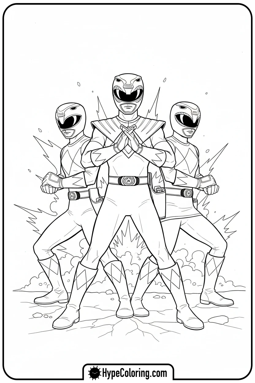 three-rangers-ready - power rangers coloring pages