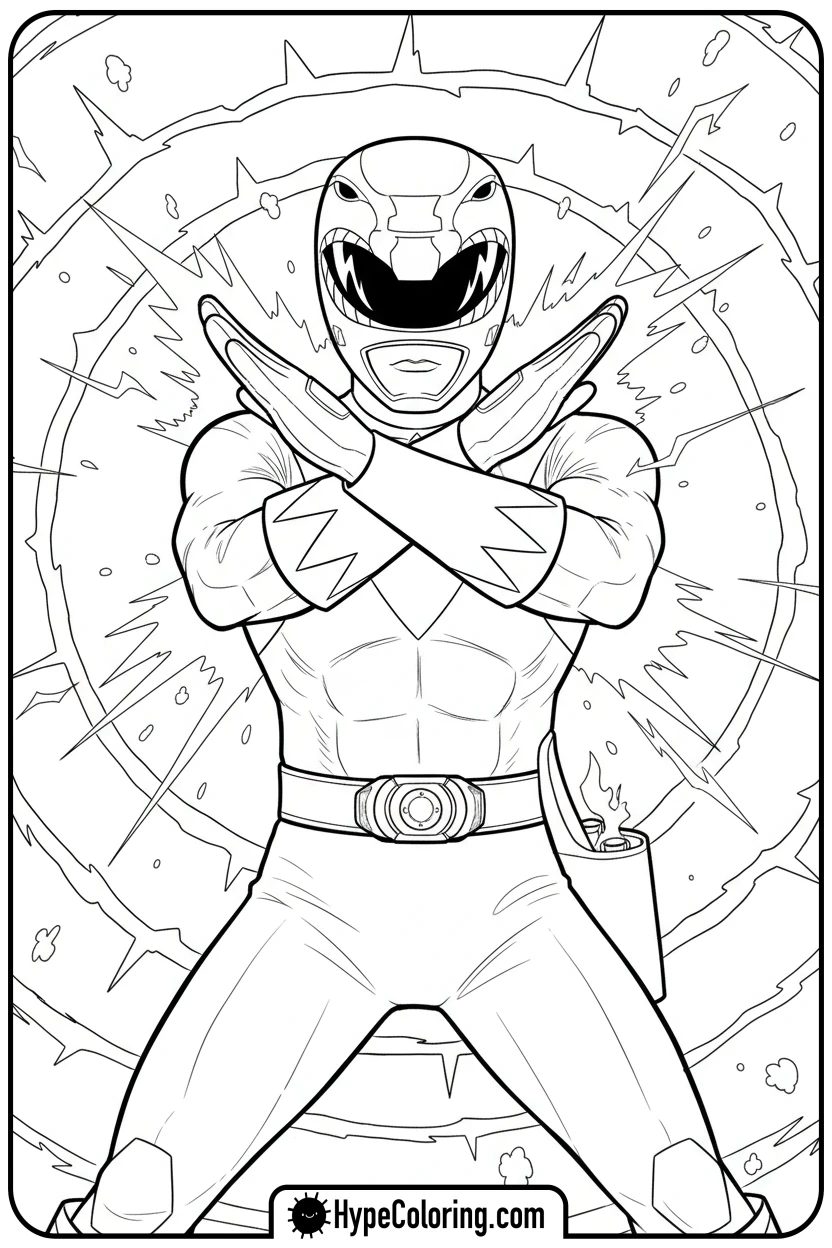 red-ranger-blocking-attack - power rangers coloring pages