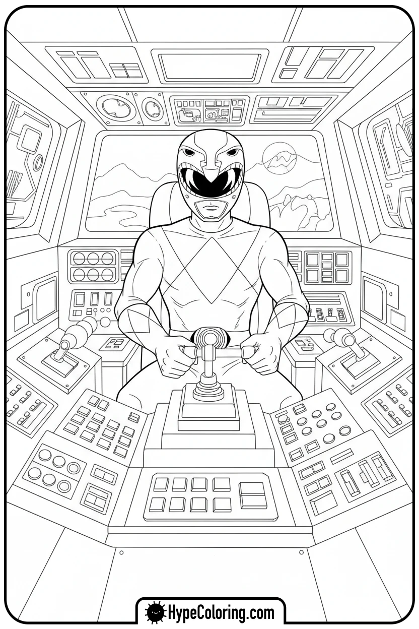 red-ranger-piloting-zord - power rangers coloring pages
