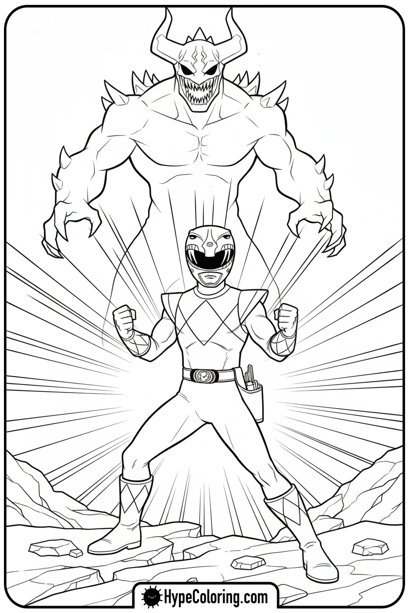 ranger-facing-monster - power rangers coloring pages